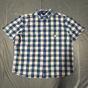 Carhartt Shirt Mens 2XL Loose Fit Button Down Midweight Blue Plaid Short Sleeve